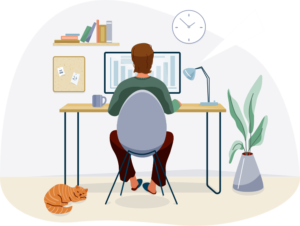 Man and his cat in home office